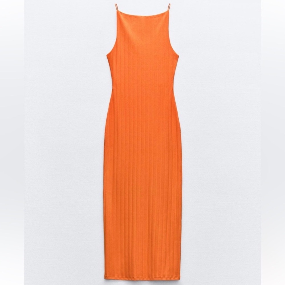 Zara Orange Ribbed Midi Dress